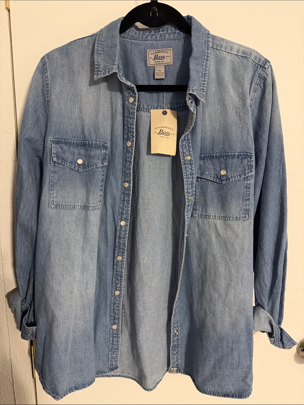 Vintage Bass Light Blue Denim Button-Up Shirt Jacket